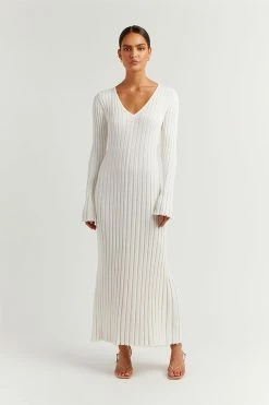 DISSH Boutiques REIGN WHITE SLEEVED KNIT MIDI DRESS