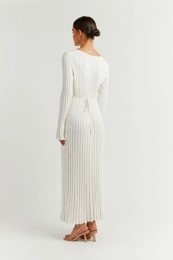 DISSH Boutiques REIGN WHITE SLEEVED KNIT MIDI DRESS