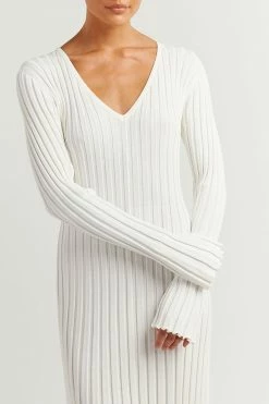 DISSH Boutiques REIGN WHITE SLEEVED KNIT MIDI DRESS