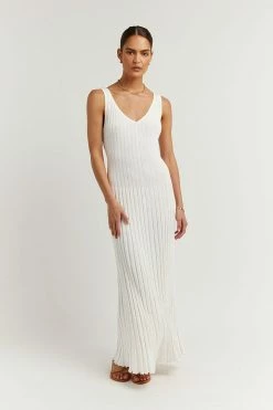 DISSH Boutiques THE BUMP FRIENDLY EDIT KAT OFF WHITE V NECK KNIT DRESS