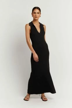 DISSH Boutiques FENTON BLACK COLLARED MIDI DRESS CLOTHING