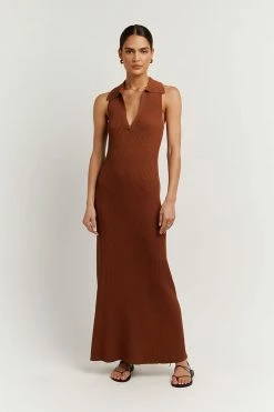 DISSH Boutiques FENTON TAN COLLARED MIDI DRESS CLOTHING