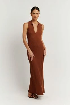 DISSH Boutiques FENTON TAN COLLARED MIDI DRESS CLOTHING