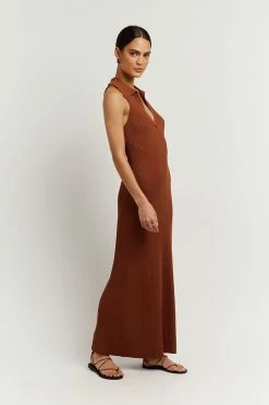 DISSH Boutiques FENTON TAN COLLARED MIDI DRESS CLOTHING