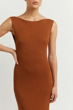 DISSH Boutiques ARIA TAN KNIT MIDI DRESS CLOTHING