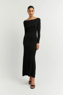 DISSH Boutiques ARIA BLACK KNIT SLEEVED MIDI DRESS