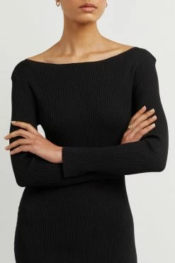 DISSH Boutiques ARIA BLACK KNIT SLEEVED MIDI DRESS