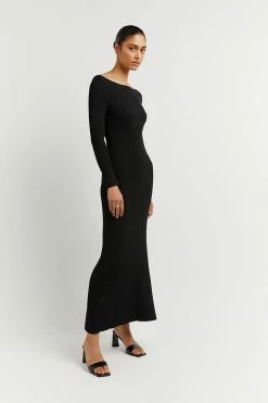 DISSH Boutiques ARIA BLACK KNIT SLEEVED MIDI DRESS