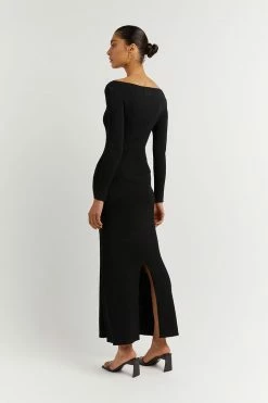 DISSH Boutiques ARIA BLACK KNIT SLEEVED MIDI DRESS