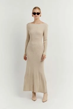 DISSH Boutiques ARIA STONE KNIT SLEEVED MIDI DRESS CLOTHING