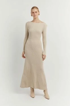 DISSH Boutiques ARIA STONE KNIT SLEEVED MIDI DRESS CLOTHING