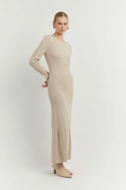 DISSH Boutiques ARIA STONE KNIT SLEEVED MIDI DRESS CLOTHING