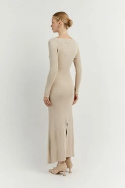 DISSH Boutiques ARIA STONE KNIT SLEEVED MIDI DRESS CLOTHING