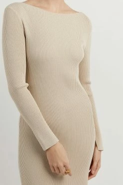 DISSH Boutiques ARIA STONE KNIT SLEEVED MIDI DRESS CLOTHING