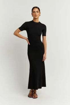 DISSH Boutiques CLOTHING DONNA BLACK SLEEVED MIDI DRESS