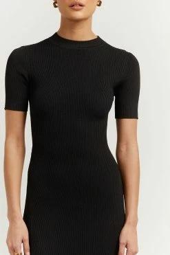 DISSH Boutiques CLOTHING DONNA BLACK SLEEVED MIDI DRESS