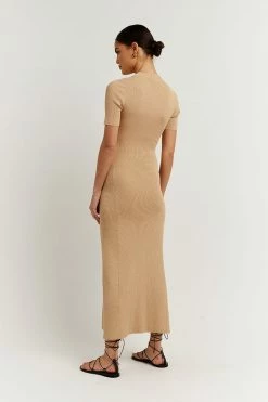DISSH Boutiques DONNA WARM WHEAT SLEEVED MIDI DRESS CLOTHING