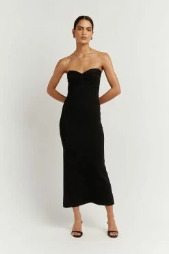 DISSH Boutiques ANIKA BLACK KNIT MIDI DRESS CLOTHING