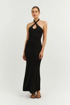 DISSH Boutiques CLOTHING TONI BLACK HALTER MIDI DRESS