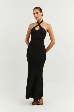 DISSH Boutiques CLOTHING TONI BLACK HALTER MIDI DRESS