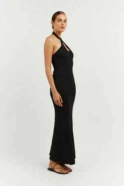 DISSH Boutiques CLOTHING TONI BLACK HALTER MIDI DRESS