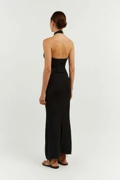 DISSH Boutiques CLOTHING TONI BLACK HALTER MIDI DRESS