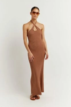 DISSH Boutiques TONI MOCHA HALTER MIDI DRESS