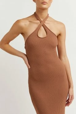 DISSH Boutiques TONI MOCHA HALTER MIDI DRESS