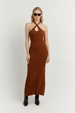 DISSH Boutiques TONI TAN HALTER MIDI DRESS CLOTHING