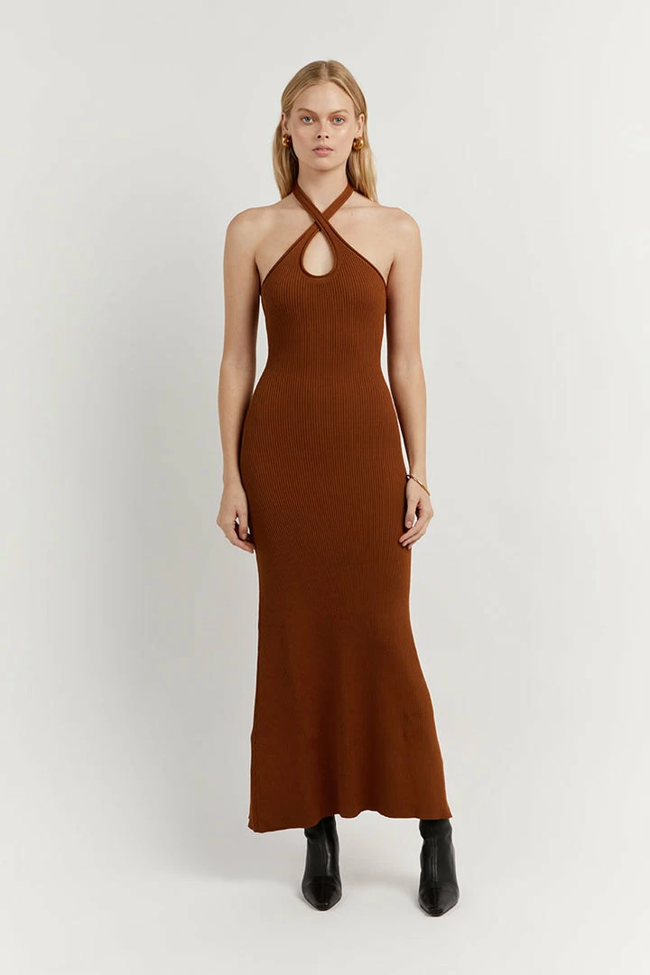 Flash Sale ๐ DISSH Boutiques TONI TAN HALTER MIDI ๐ DRESS CLOTHING โญ 3 DISSH Boutiques TONI TAN HALTER MIDI DRESS CLOTHING