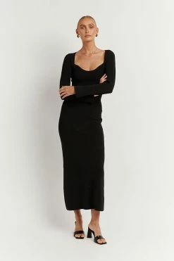 DISSH Boutiques STRIDE BLACK KNIT MIDI DRESS