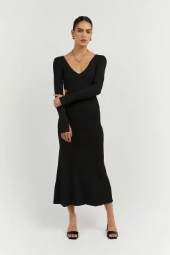 DISSH Boutiques SUTHERLAND BLACK SLEEVED MIDI DRESS CLOTHING
