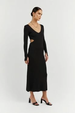 DISSH Boutiques SUTHERLAND BLACK SLEEVED MIDI DRESS CLOTHING