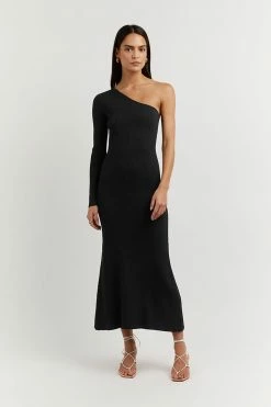 DISSH Boutiques MOSMAN BLACK ONE SLEEVE MIDI DRESS CLOTHING