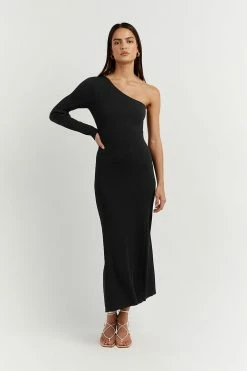 DISSH Boutiques MOSMAN BLACK ONE SLEEVE MIDI DRESS CLOTHING