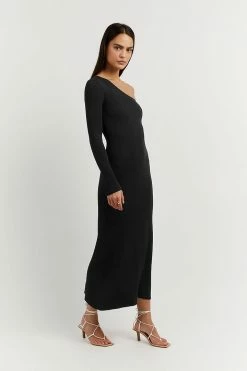 DISSH Boutiques MOSMAN BLACK ONE SLEEVE MIDI DRESS CLOTHING