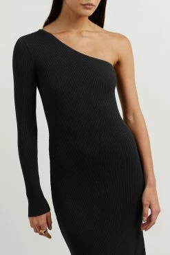 DISSH Boutiques MOSMAN BLACK ONE SLEEVE MIDI DRESS CLOTHING