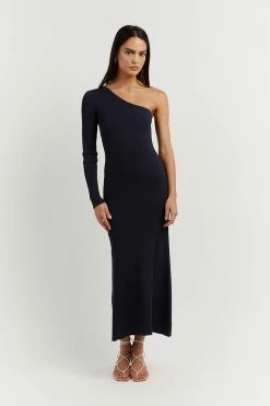 DISSH Boutiques CLOTHING MOSSMAN NAVY ONE SLEEVE MIDI DRESS