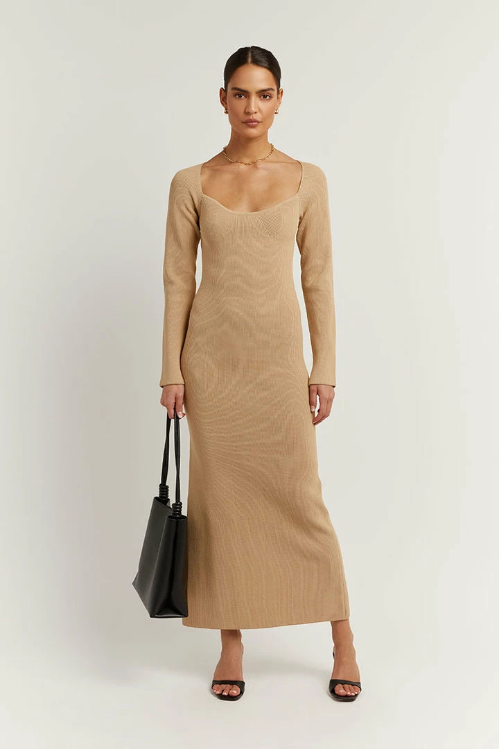Outlet ๐ DISSH Boutiques STRIDE WARM WHEAT KNIT MIDI ๐ DRESS ๐ 1 DISSH Boutiques STRIDE WARM WHEAT KNIT MIDI DRESS