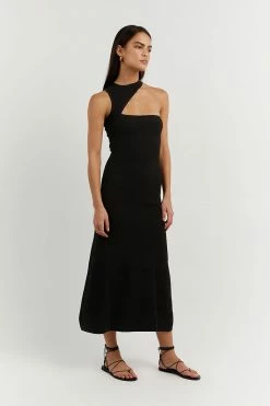 DISSH Boutiques ADALYN BLACK ASYM MIDI DRESS CLOTHING
