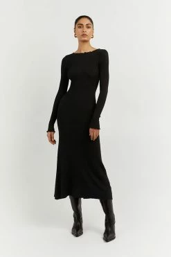 DISSH Boutiques SOPHIA BLACK SLEEVED MIDI DRESS CLOTHING