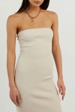 DISSH Boutiques GOMEZ STONE STRAPLESS RIB DRESS CLOTHING