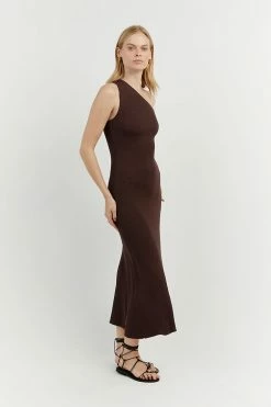 DISSH Boutiques MOSSMAN BIT CHOC ONE SHOULDER DRESS CLOTHING