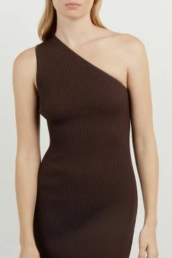 DISSH Boutiques MOSSMAN BIT CHOC ONE SHOULDER DRESS CLOTHING